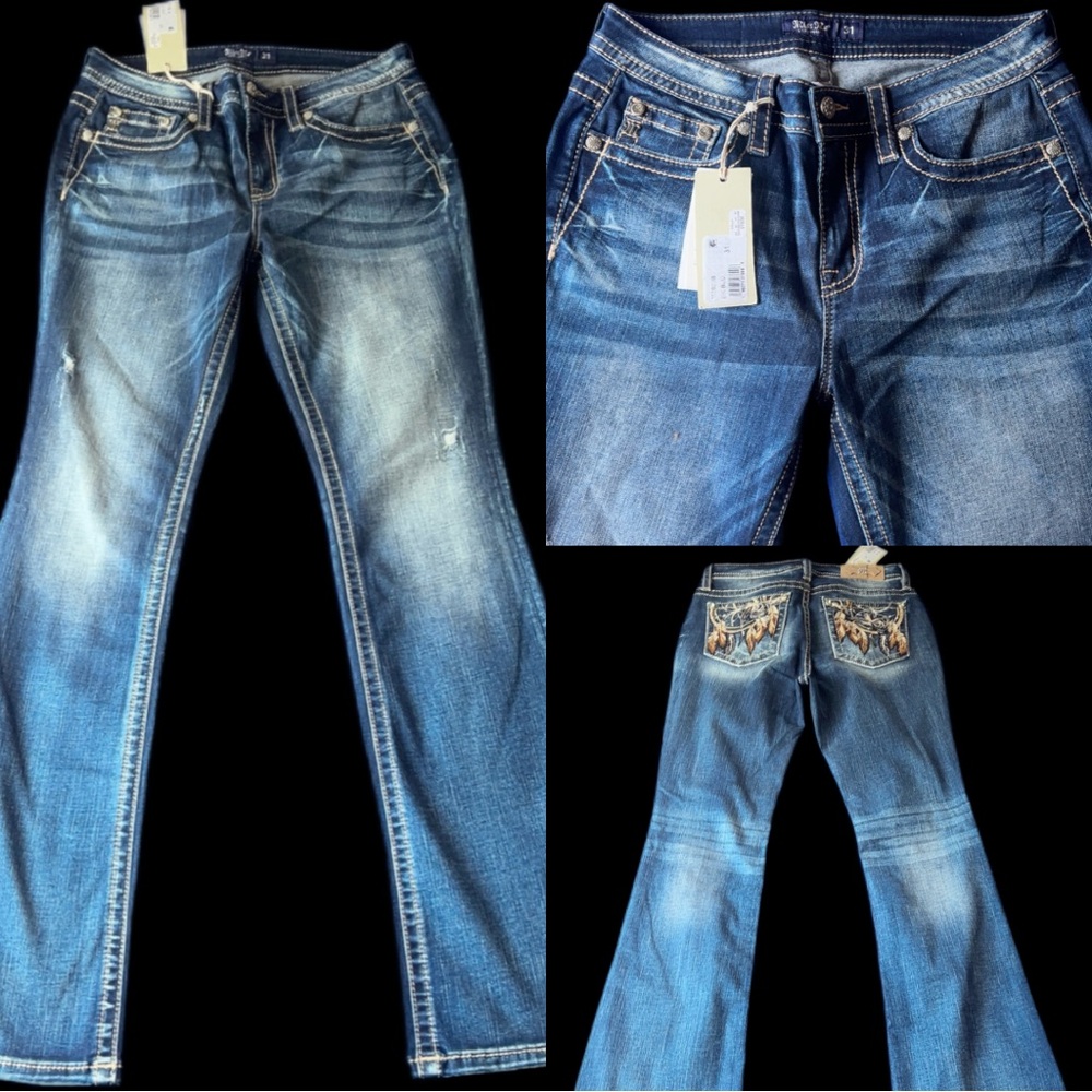 Miss Me Blue Boot Cut Jeans with Authentic Distressing